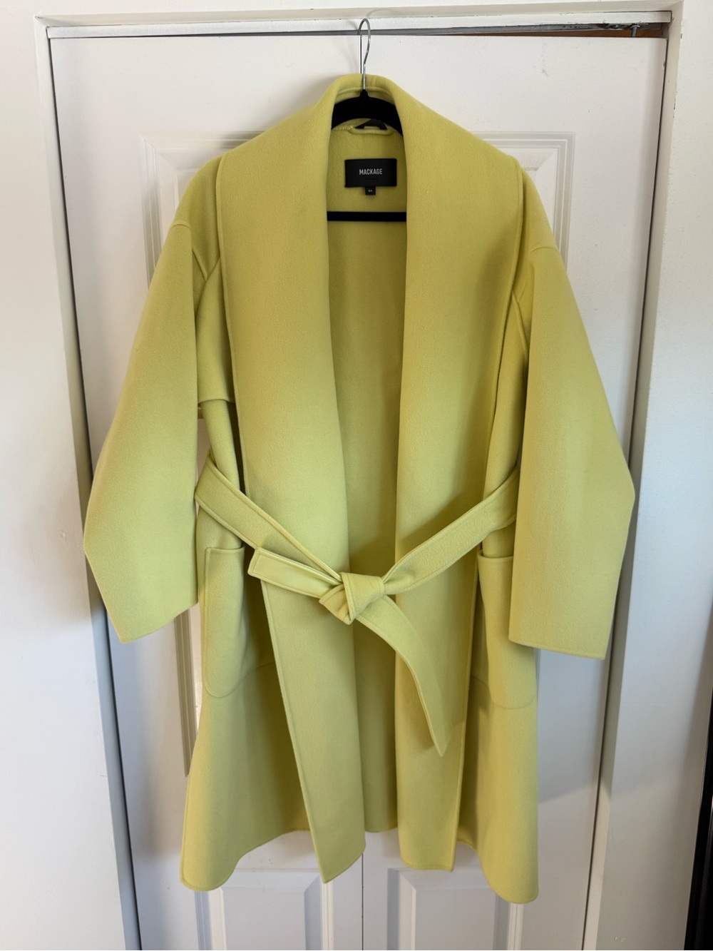 Mackage Yellow 100% Wool Wrap Cape Coat With Belt
